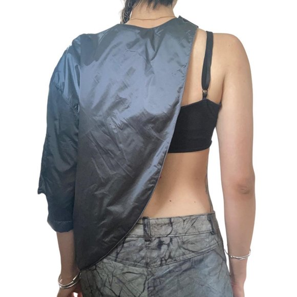helmut lang y2k asymmetrical one shoulder puffer silver grey sleeve - Picture 2 of 4